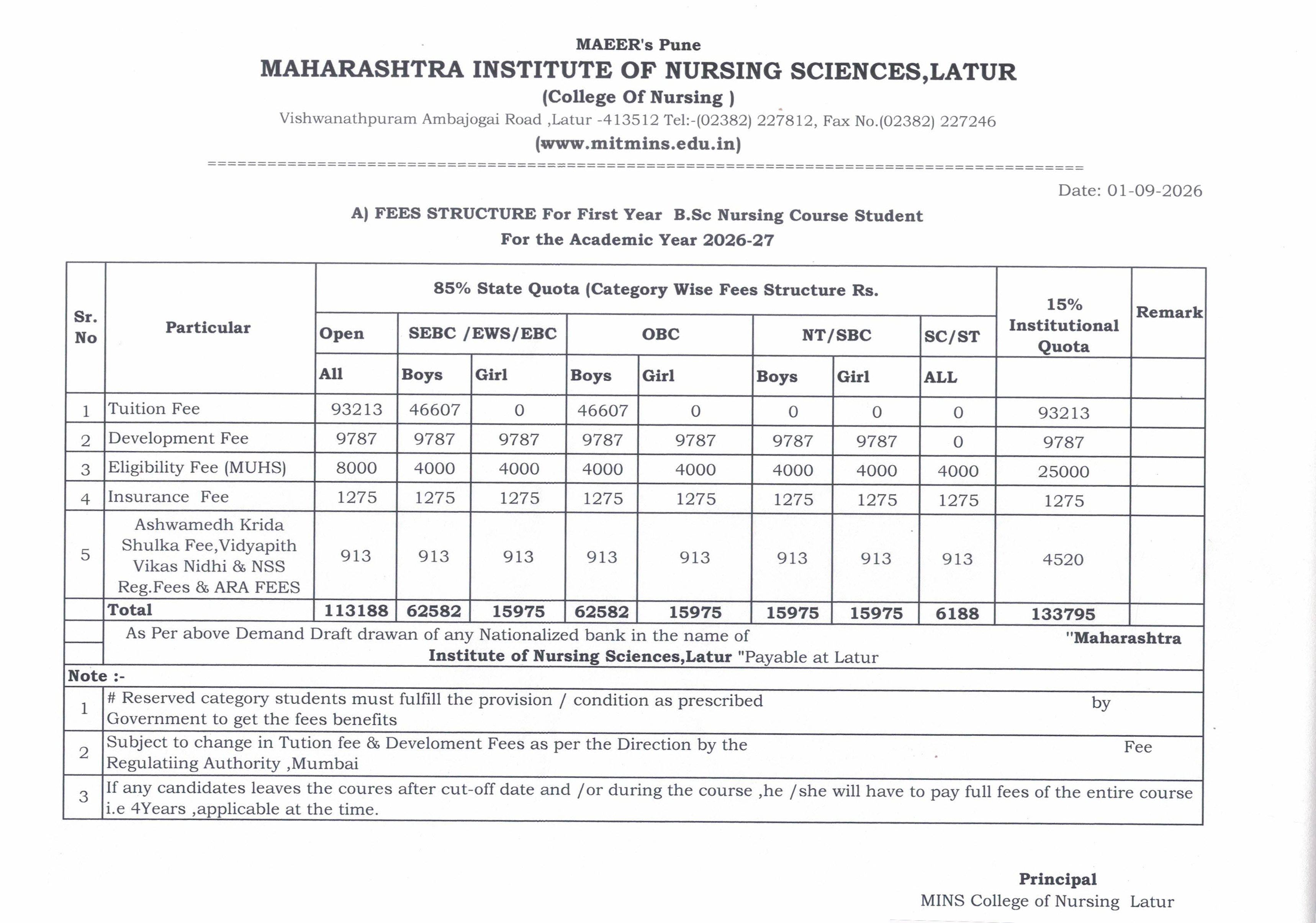 FRA Fees Structure 2026-27